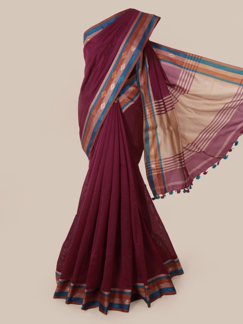 

Pothys Maroon Solid Cotton Blend Saree