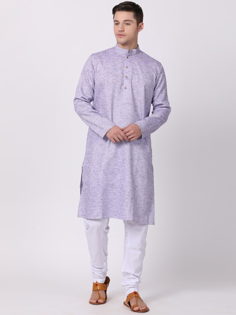 

TABARD Men Lavender & White Pure Cotton Self Design Kurta with Churidar