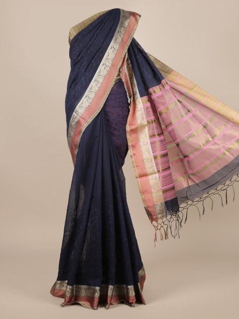 

Pothys Navy Blue Pure Silk Woven Design Tussar Saree