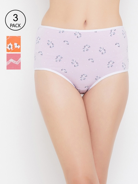 

Clovia Women Pack Of 3 Printed Hipster Briefs-COMPN1072S, Pink