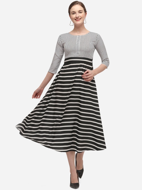

SAADHVI Women White & Black Striped Empire Dress