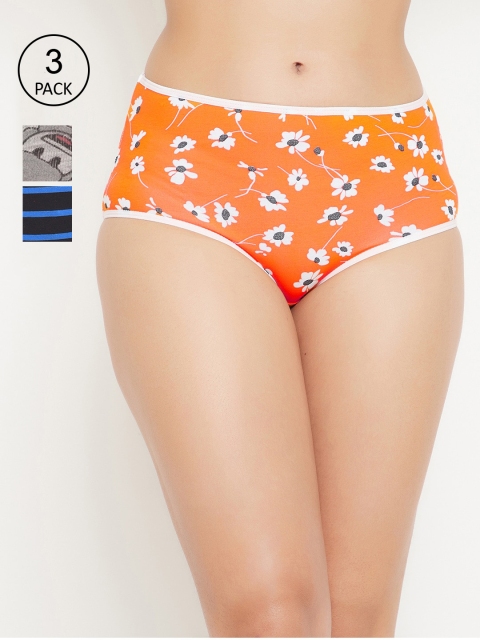 

Clovia Women Pack Of 3 Hipster Briefs COMPN1054S, Orange