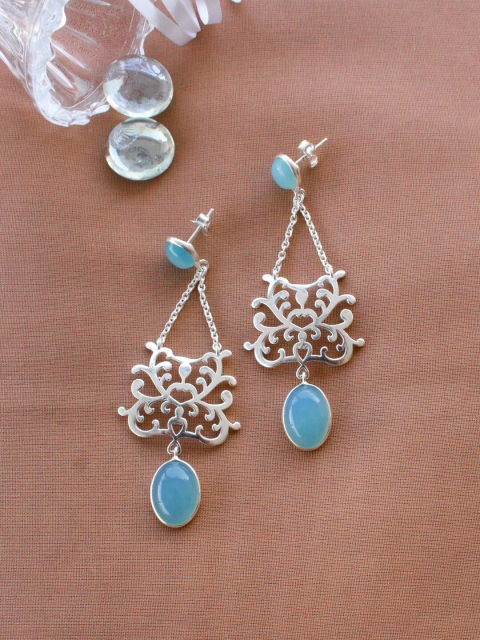 

ERILINE JEWELRY Turquoise Blue & Sterling Silver with Chalcedony Classic Drop Earrings