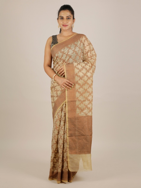 

Pothys Brown & Beige Cotton Blend Printed Saree