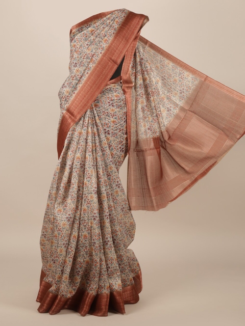 

Pothys Cream-Coloured Pure Silk Printed Tussar Saree