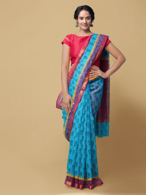 

Unnati Silks Blue & Red Pure Cotton Printed Kota Saree