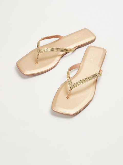 

Ginger by Lifestyle Women Gold-Toned Embellished PU T-Strap Flats