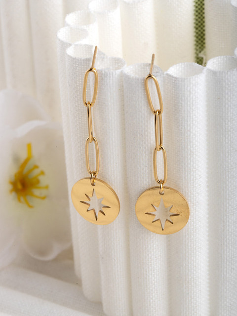 

CRZ Gold-Plated Star Shaped Link Drop Earrings