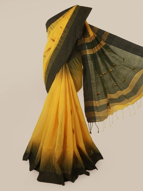 

Pothys Yellow & Brown Cotton Blend Solid Saree