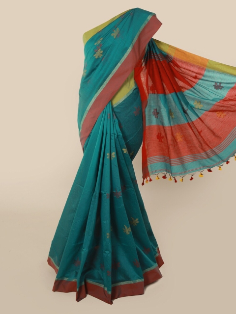 

Pothys Teal Green Printed Cotton Blend Saree