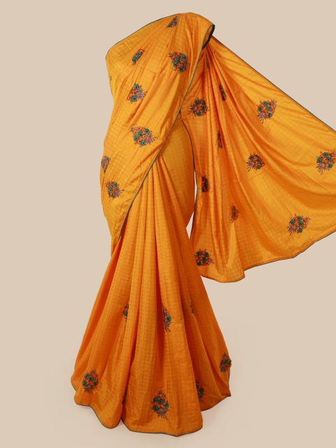 

Pothys Yellow Embroidered Art Silk Saree