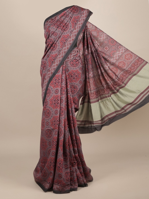 

Pothys Grey & Red Jute Silk Printed Saree