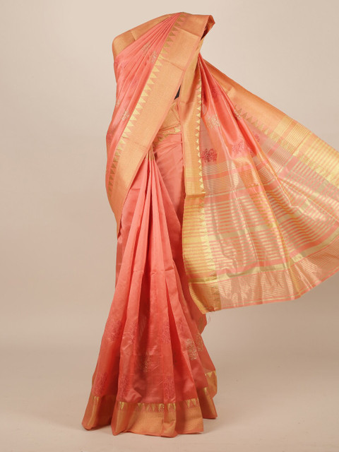 

Pothys Peach-Coloured Solid Jute Silk Saree