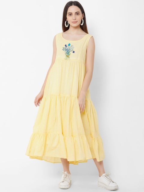 

ZOLA Women Yellow Checked Layered Maxi Dress with Jacket