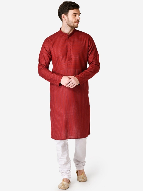 

TABARD Men Red & White Striped Kurta with Churidar