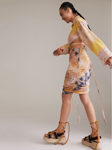 

H&M Women Orange Printed Draped Skirt