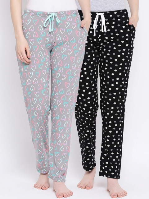 

Kanvin Women Pack of 2 Printed Pure Cotton Lounge Pants, Grey