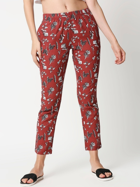 

Bewakoof Women Red & White Printed Pure Cotton Lounge Pants