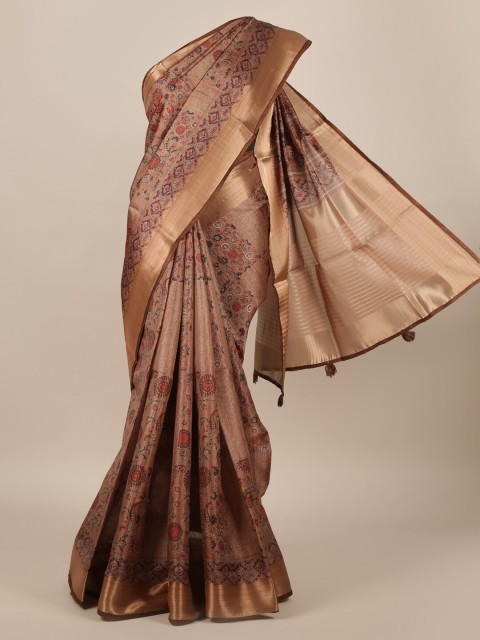 

Pothys Brown Printed Jute Silk Saree