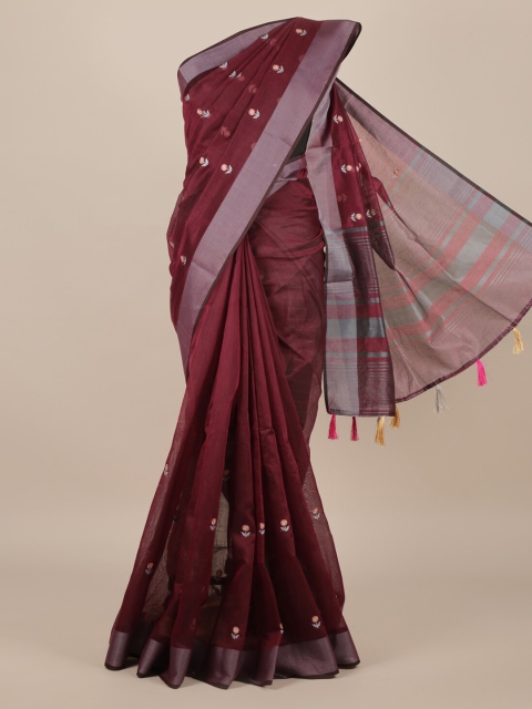 

Pothys Maroon Embroidered Jute Silk Saree