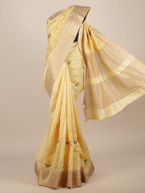 

Pothys Yellow Embroidered Jute Silk Saree