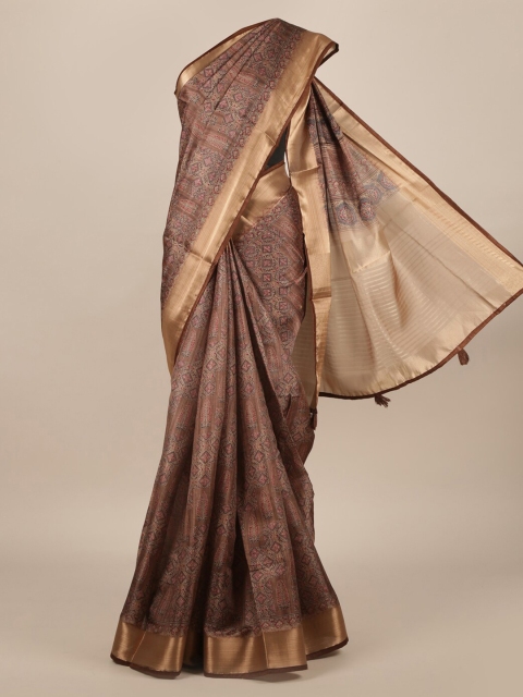 

Pothys Brown Printed Jute Silk Saree