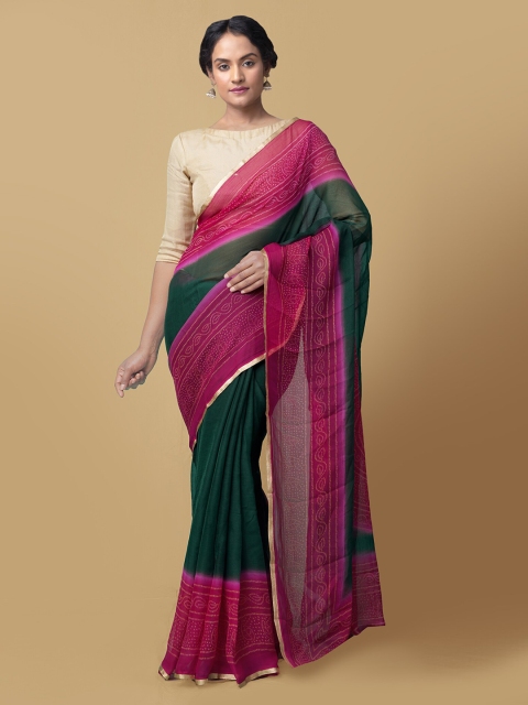 

Unnati Silks Green & Pink Pure Chiffon Printed Bandhani Saree