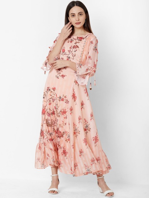 

ZOLA Women Peach-Coloured Floral Printed Maxi Dress