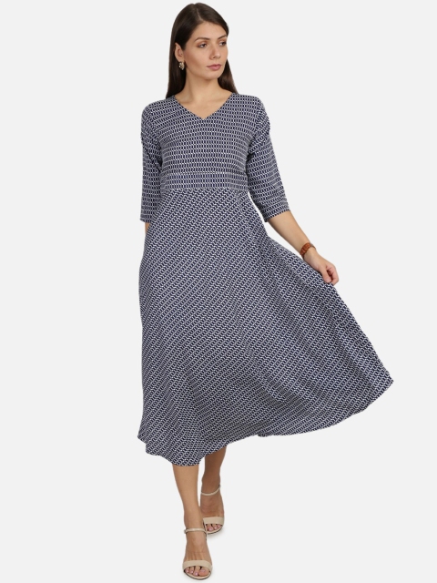 

SAADHVI Women Blue Printed Fit and Flare Dress