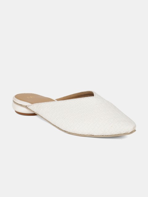 

W The Folksong Collection Women White Textured Mules