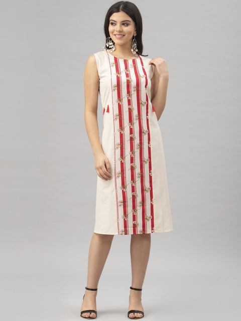 

SANISA Women Off-White Striped A-Line Dress