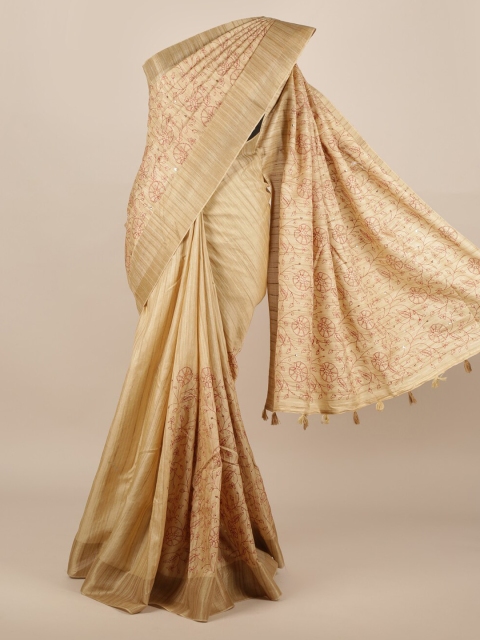 

Pothys Gold-Coloured Pure Silk Printed Tussar Saree