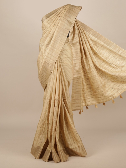 

Pothys Cream-Coloured Printed Jute Silk Saree