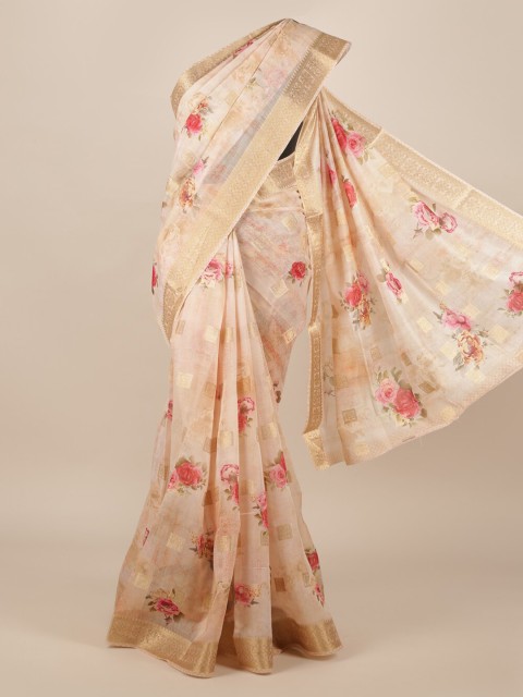 

Pothys Cream-Coloured Pure Silk Printed Tussar Saree