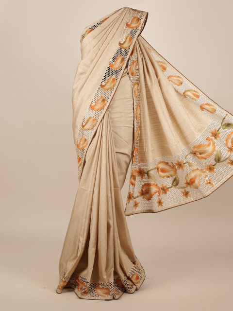 

Pothys Gold-Coloured Pure Silk Solid Tussar Saree