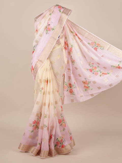 

Pothys Pink Pure Silk Printed Tussar Saree