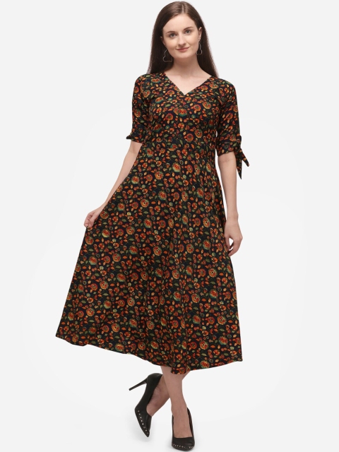 

SAADHVI Women Multicoloured Printed Fit and Flare Dress, Multi