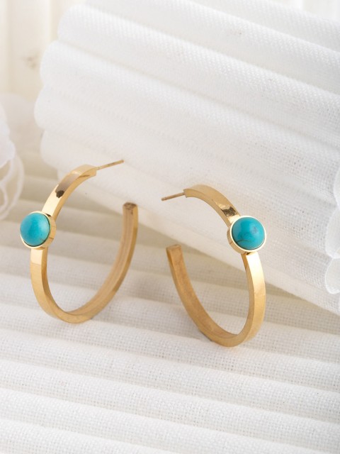 

CRZ Turquoise Blue Gold-Plated Stone-Studded Half Hoop Earrings