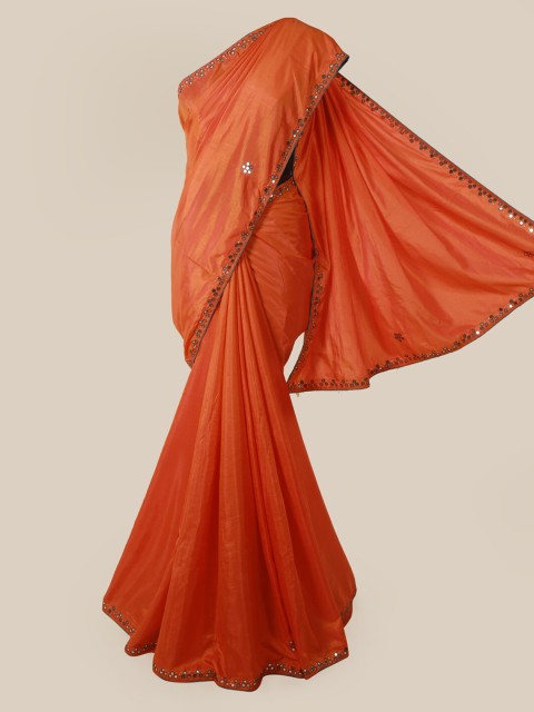

Pothys Orange Solid Art Silk Saree