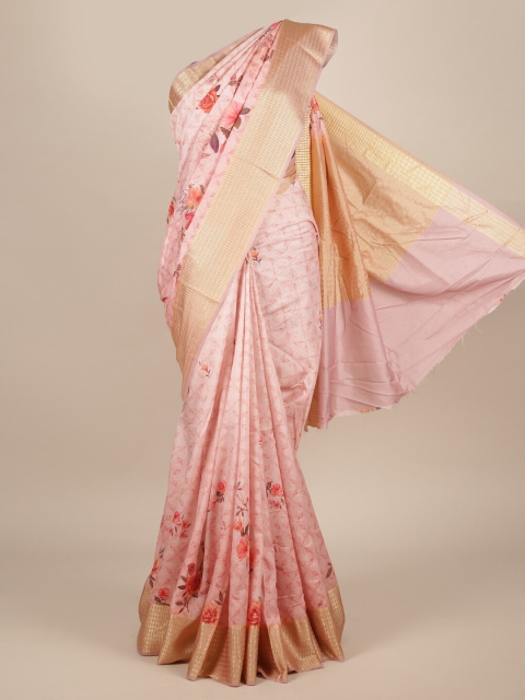 

Pothys Pink & Gold-Toned Jute Silk Printed Saree