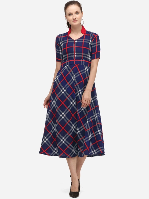 

SAADHVI Women Blue Printed Fit and Flare Dress