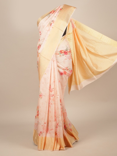 

Pothys Peach-Coloured Printed Jute Silk Saree