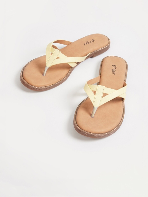 

Ginger by Lifestyle Women Yellow Colourblocked PU T-Strap Flats