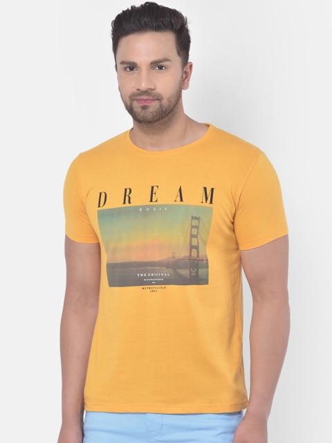 

COBB Men Yellow Printed Round Neck T-shirt