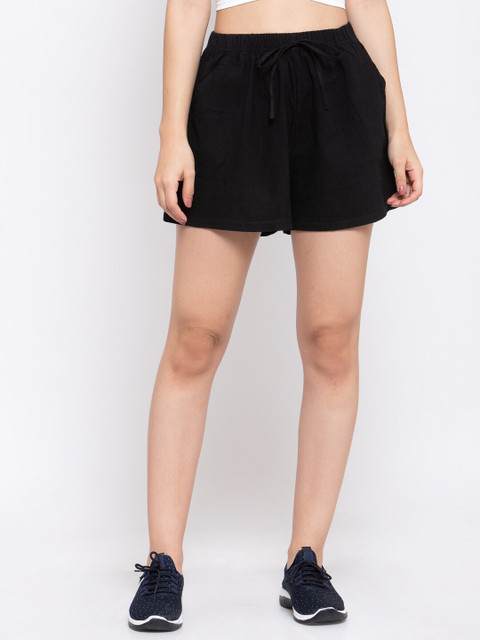 

iki chic Women Black Solid Regular Fit Sports Shorts