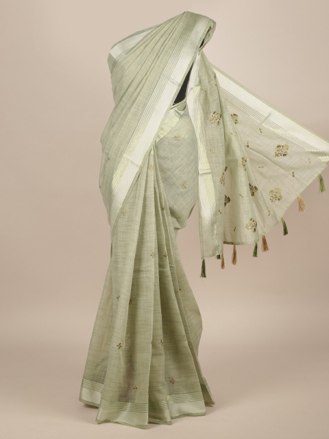 

Pothys Green Solid Jute Silk Saree
