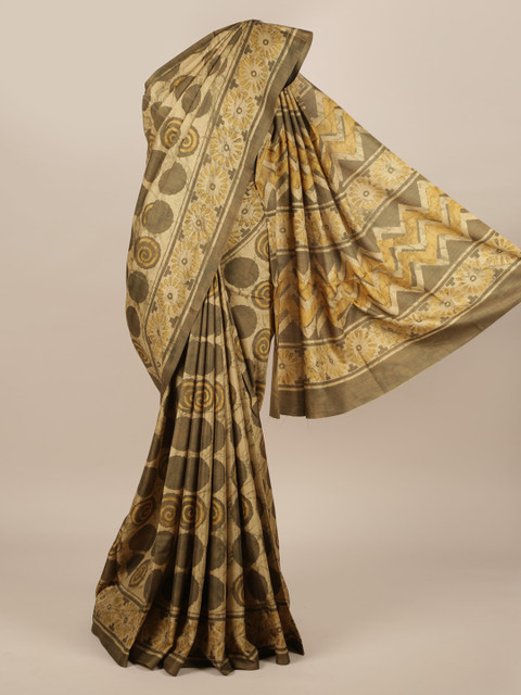 

Pothys Cream-Coloured & Brown Jute Silk Printed Saree