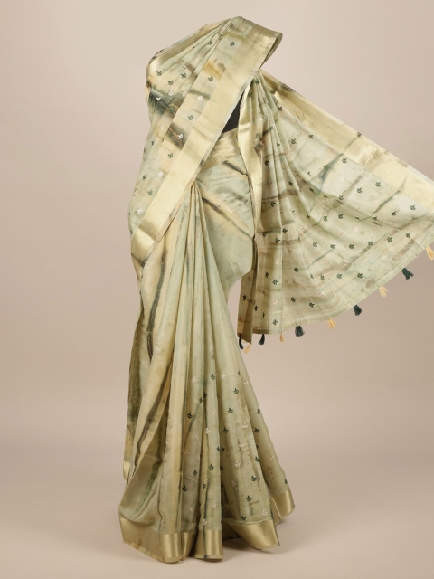 

Pothys Green & White Jute Silk Printed Saree