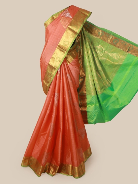 

Pothys Pink & Green Pure Silk Woven Design Saree