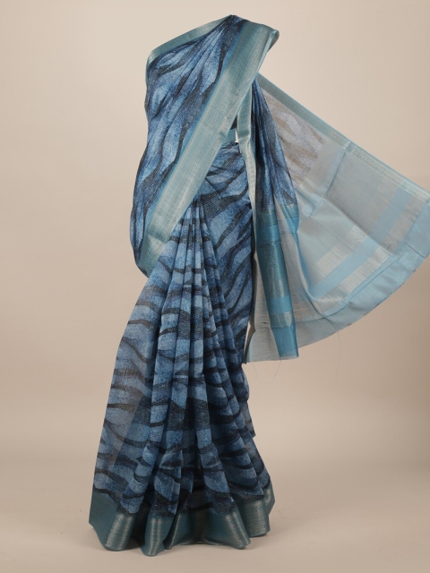 

Pothys Blue Pure Silk Striped Tussar Saree